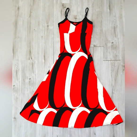 Monsoon Red White Black Abstract Long Unique Statement Maxi Dress Full Volume - Picture 1 of 3